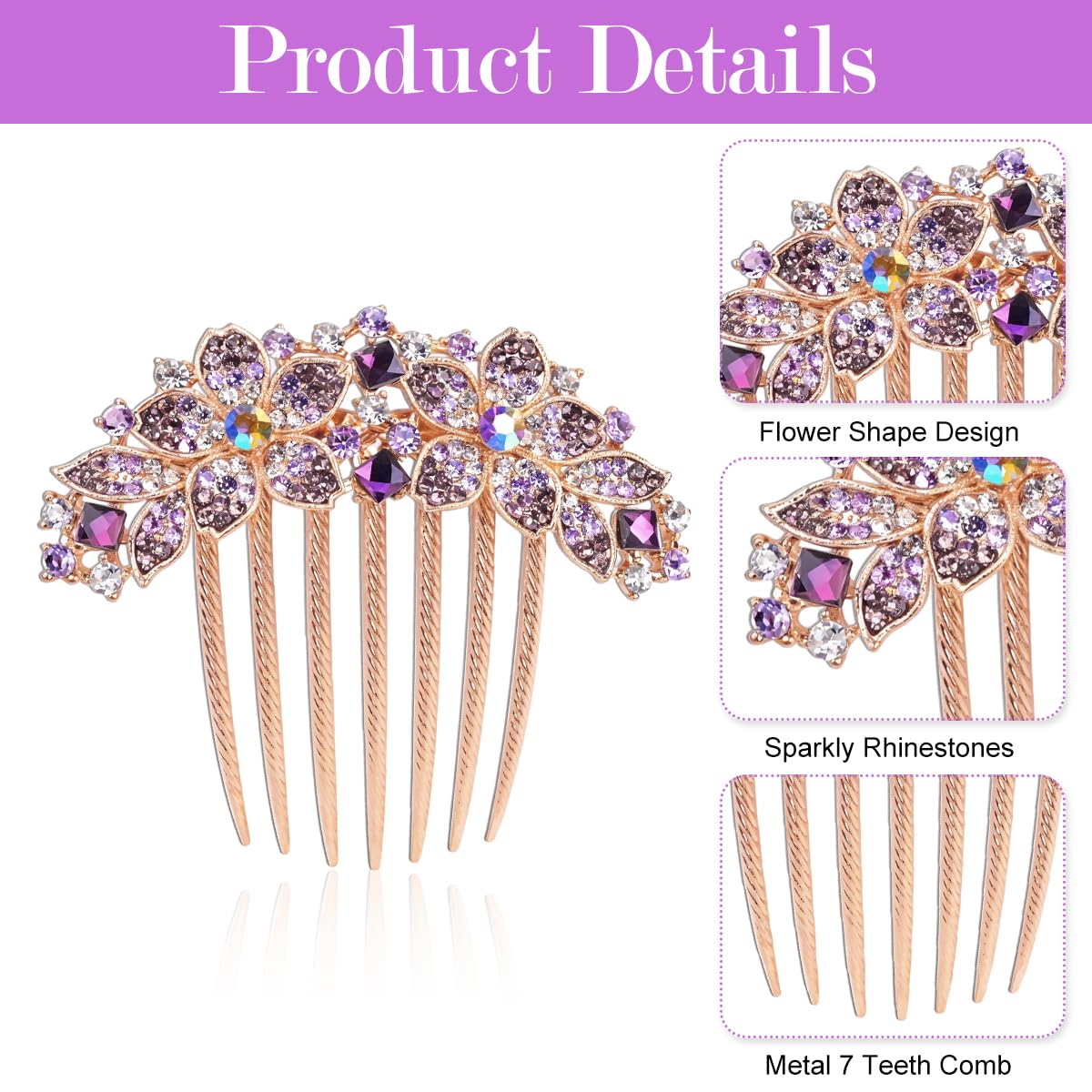 Hair Clips for Women featuring 7 Claw Non Slip Comb with Rhinestone Flower Design 9.5cm | Elegant Gift Accessory