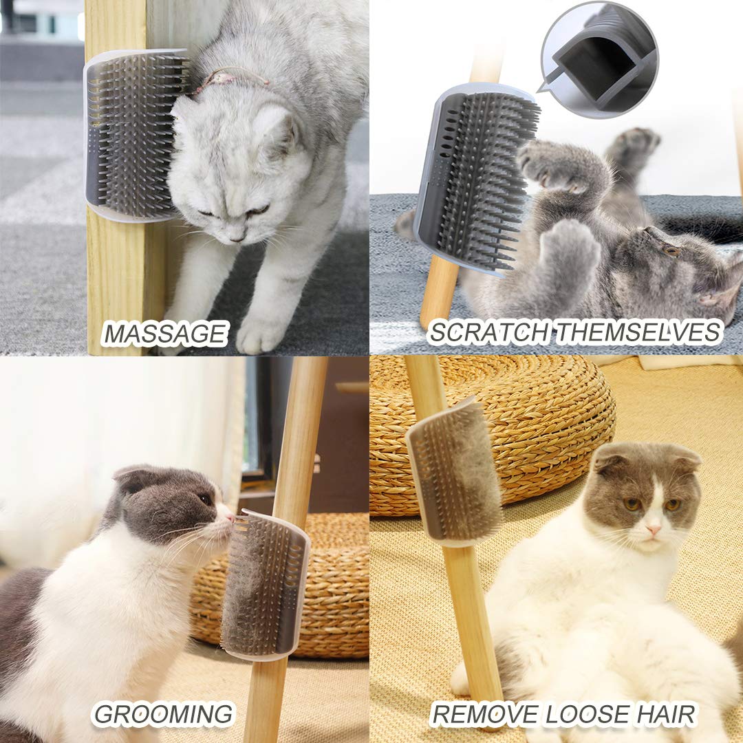 ZIBUYU Cat Scratcher Brush for Corners with Wall Mount and Soft Rubber Bristles | 2 Pcs