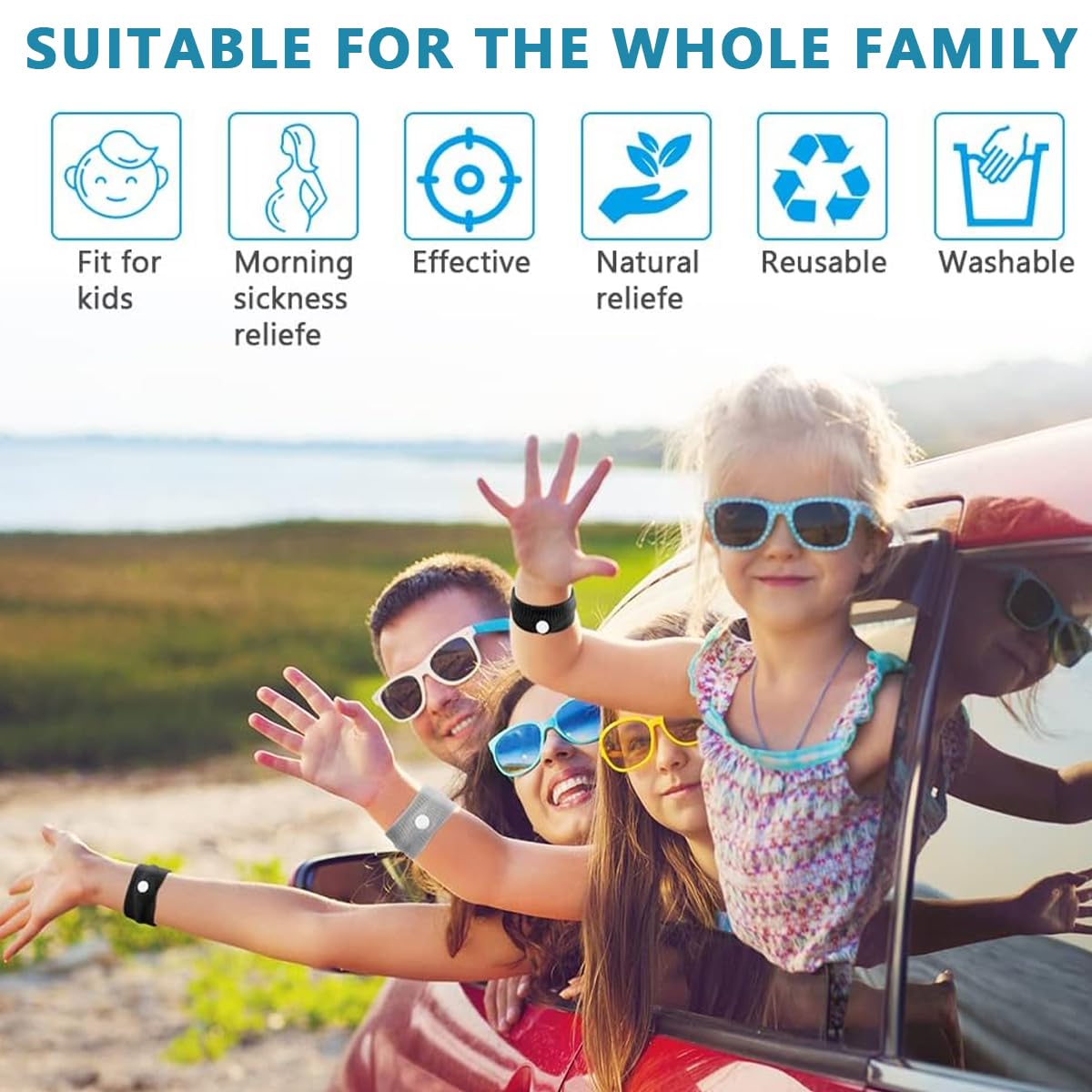 HANNEA Motion Sickness Bands for Travel Relief with Acupressure Neiguan Point | 2 Pairs Grey and Black