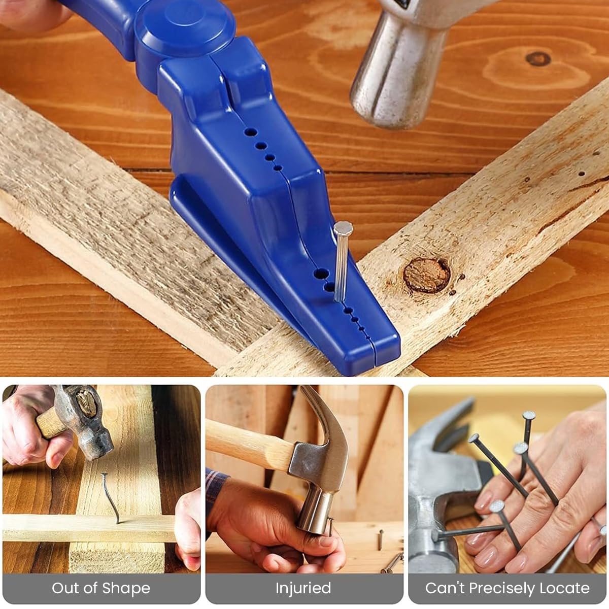 Serplex Nail Holder Plier for Hammering with 11 Size Slots and Finger Guard Safety | 2Pcs Set