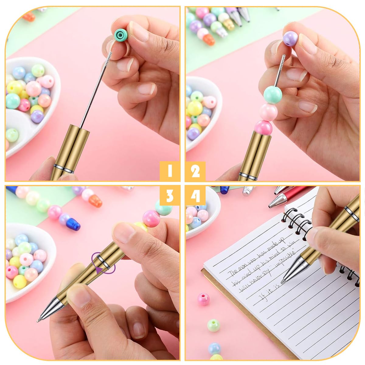 Climberty® 15Pcs Beadable Pens DIY Beading Ball-point Pen Creative Ball-point Pen Smooth Writing No Smudge 1.0mm Ball-point Pen for Writing Student Ball-point Pen