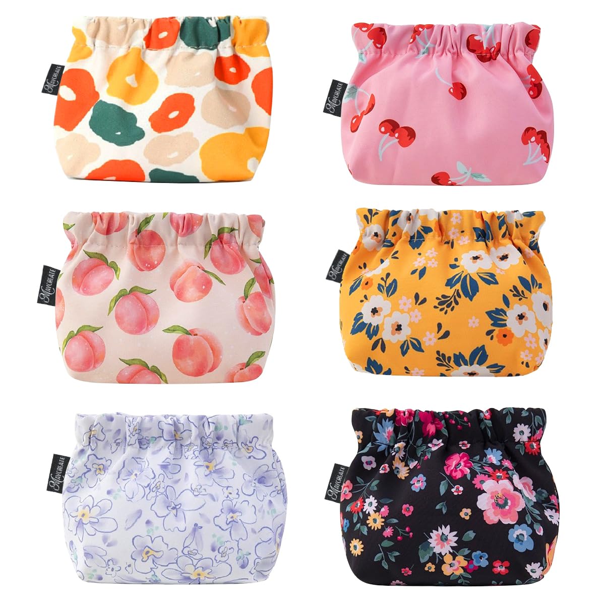 MAYCREATE® 6pcs Small Pouches for Women, Mini Makeup Pouch, Cute Print Oxford Cloth Coin Purse Pocket Cosmetic Bag Travel Organizer for Lipstick Jewelry Earphones - Self-Closing