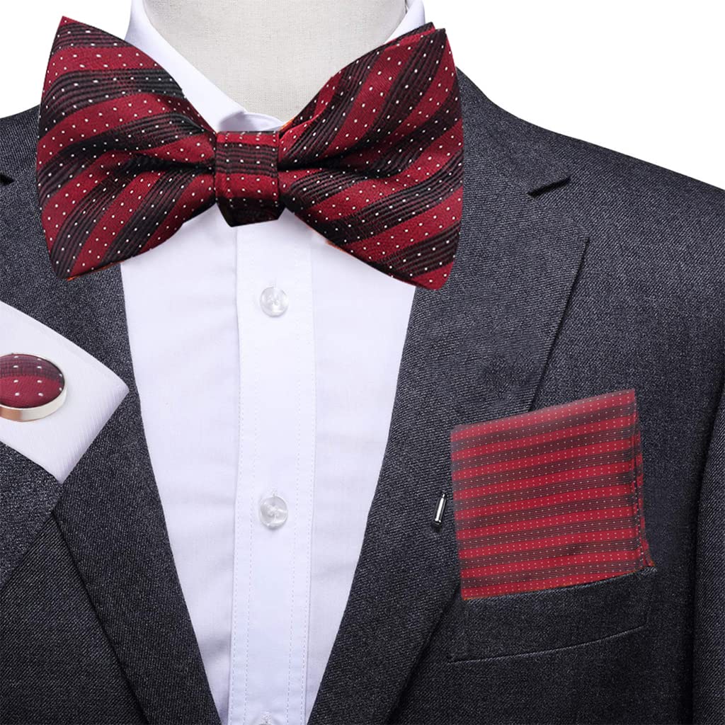 PALAY Men Suit Bow Tie Set for Formal Occasions with 4.3x2.7 in Bow Tie & Cufflinks | Maroon Red Polyester Silk