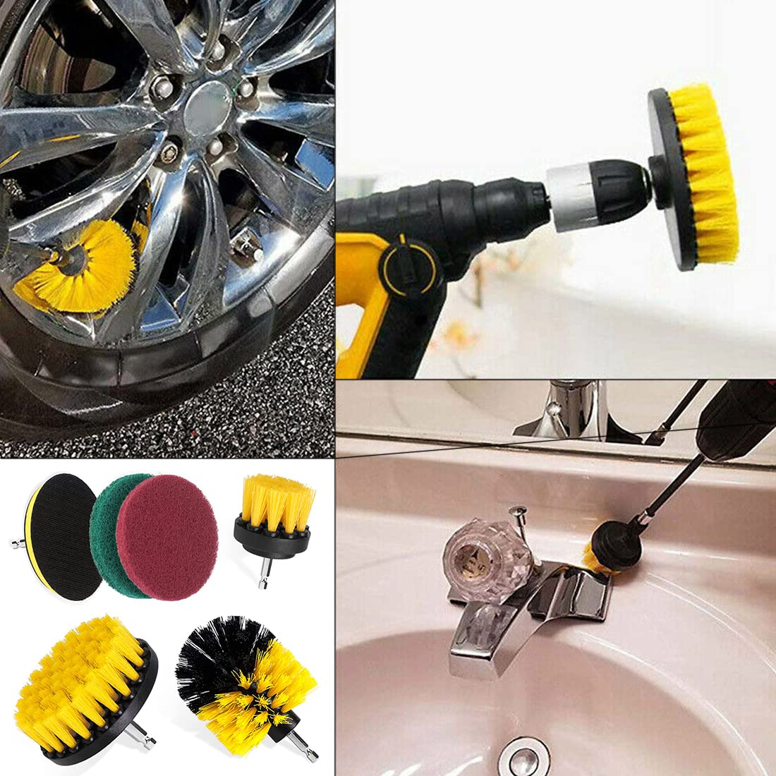 ZIBUYU Drill Brush Set for Cleaning Brush Kit Scouring Pad Scrubber Brush Kit for Drill Machine Nylon Bristles Drill Brush Attachment Kit for Bathroom Surfaces, Floor, Tub, Shower, Tiles - 6 Pcs