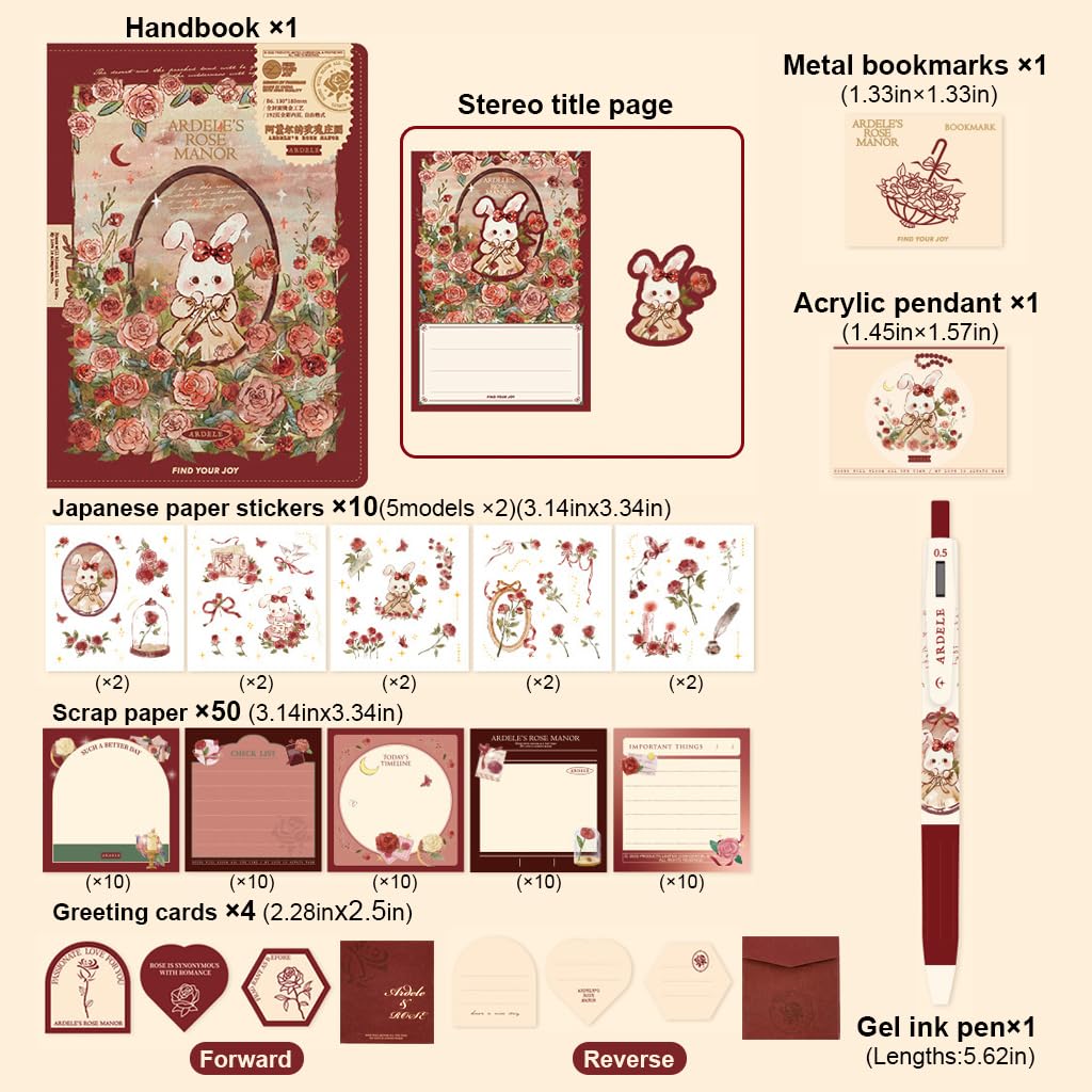 HASTHIP Vintage Journal Kit for Scrapbooking and Gifting with 67 Pcs Set | Fairytale Garden Theme