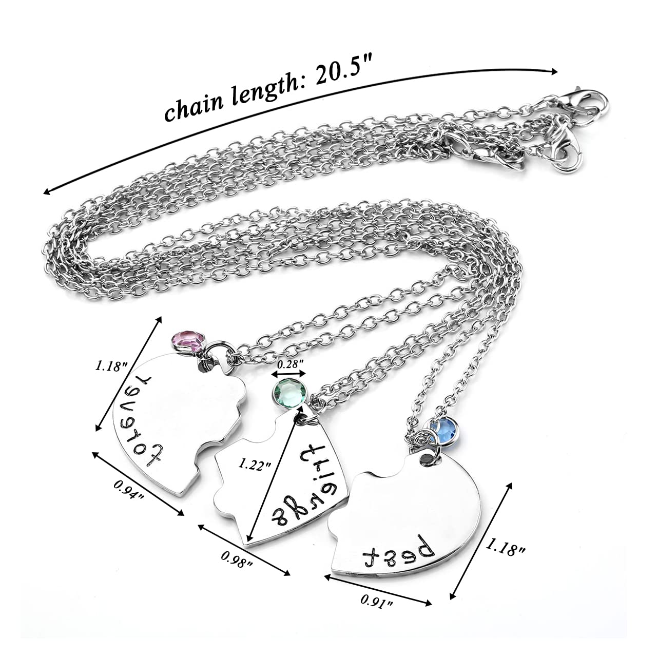 SANNIDHI Friendship Necklace Set for Girls with 3 pcs Heart Design and 20.5 in Chain | Silver Alloy Rhinestone Gift