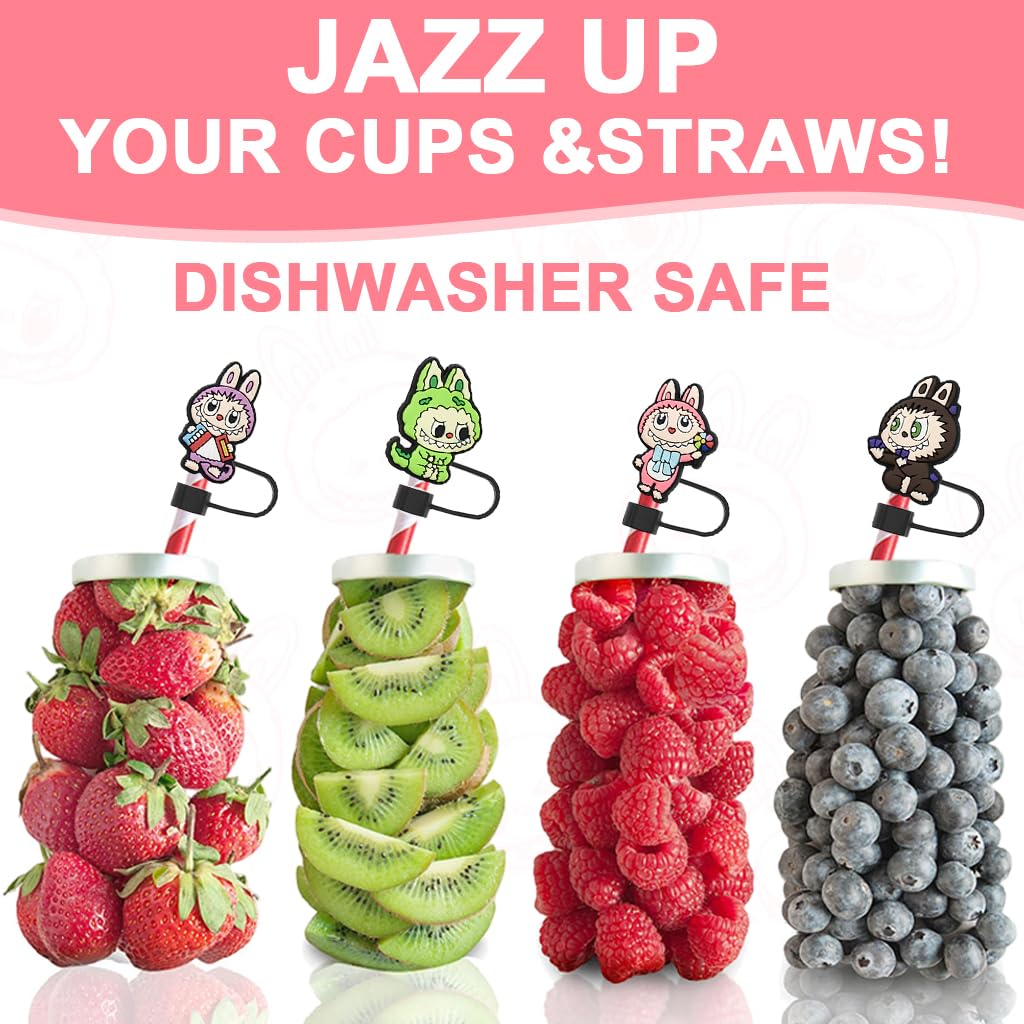 FANCYKU Cartoon Silicone Straw Caps for 10mm Tumblers with Reusable Dust Covers | 10 Pcs