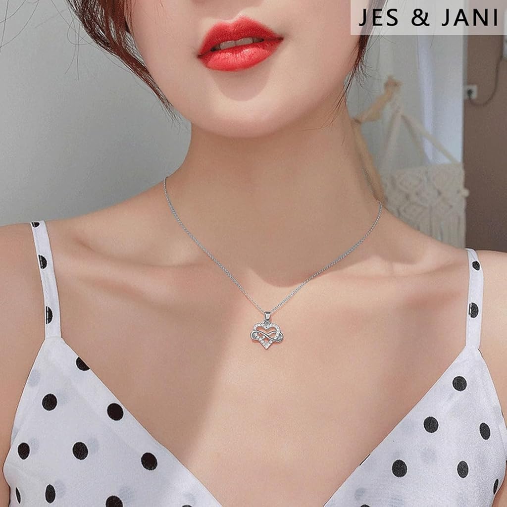 SANNIDHI® Heart Necklace for Women Silver Love Heart Pendant Necklaces Gift Items for Woman Girls