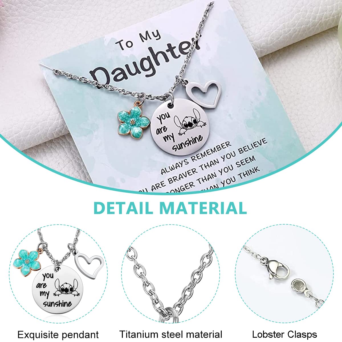 Venzina Stitch Necklace for Girls with Sakura and Heart Charms & Greeting Card Gift