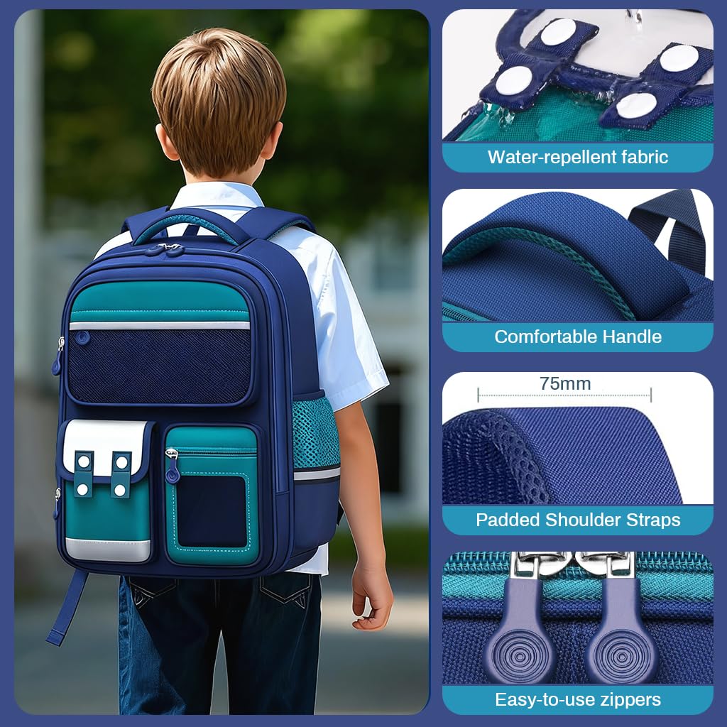 Large School Bag for Boys with 40x32x12cm Capacity and Padded Straps | Dark Green Laptop Backpack