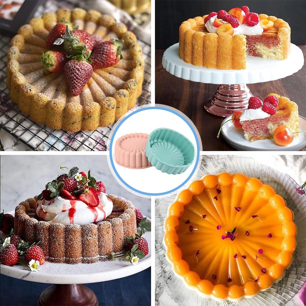 HASTHIP Charlotte Cake Pan for Cheesecake and Brownie Tart with Nonstick Fluted Mold | 8x8x2.5 in Food Grade Silicone