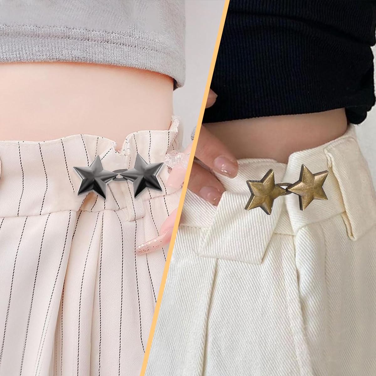 Venzina Waist Tighteners for Pants with Metal Star Buckle Set of 4 | No Sewing Required