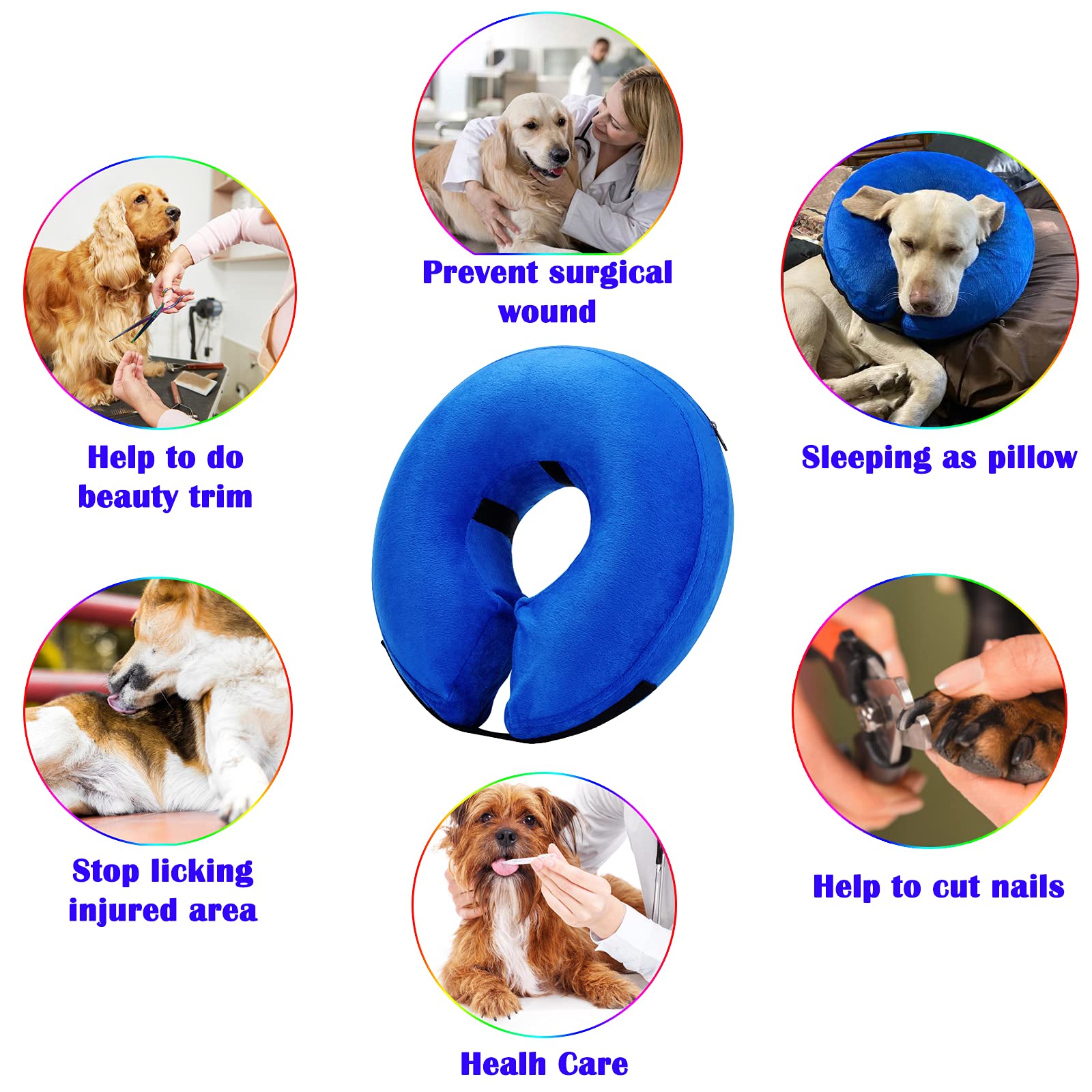 Qpets Inflatable Dog Cone Collar with Soft Cotton Cover, Adjustable Size After Surgery for Anti-Licking Cone Collar for Cat Dog,Surgery Recovery Collar for Pet (S)