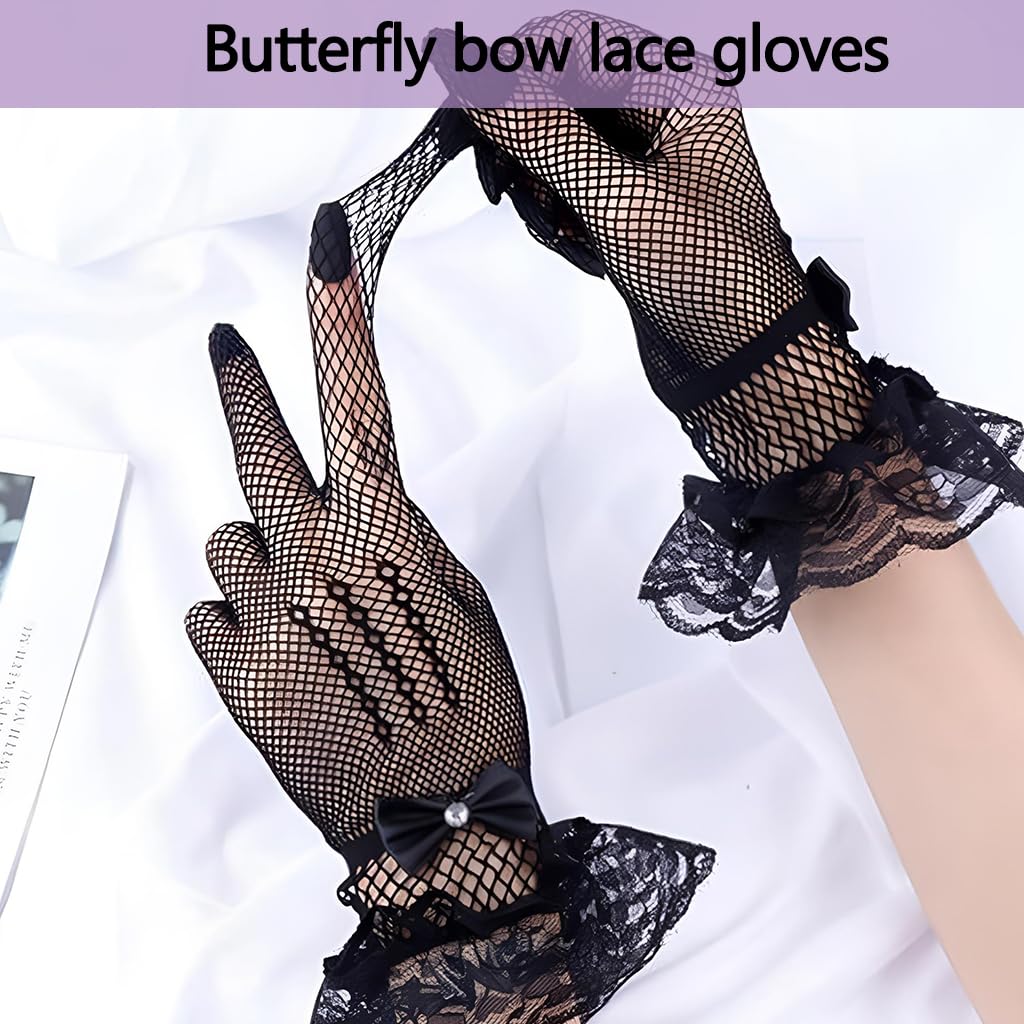 Zibuyu Women's Short Lace Gloves for Weddings and Parties featuring Sheer Floral Design