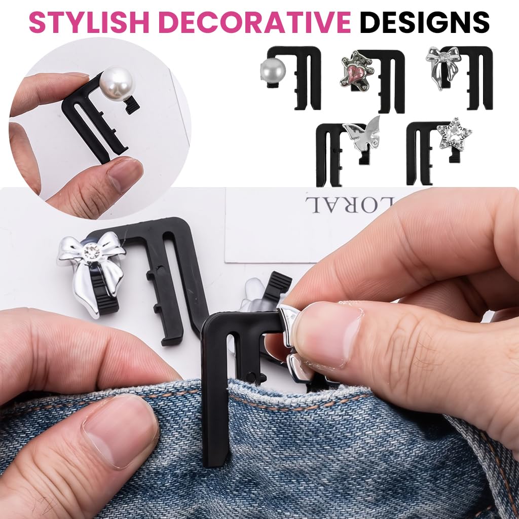 SANNIDHI Waist-Reducing Clips for Pants Adjustment with Secure Grip and Chic Designs Pack of 5