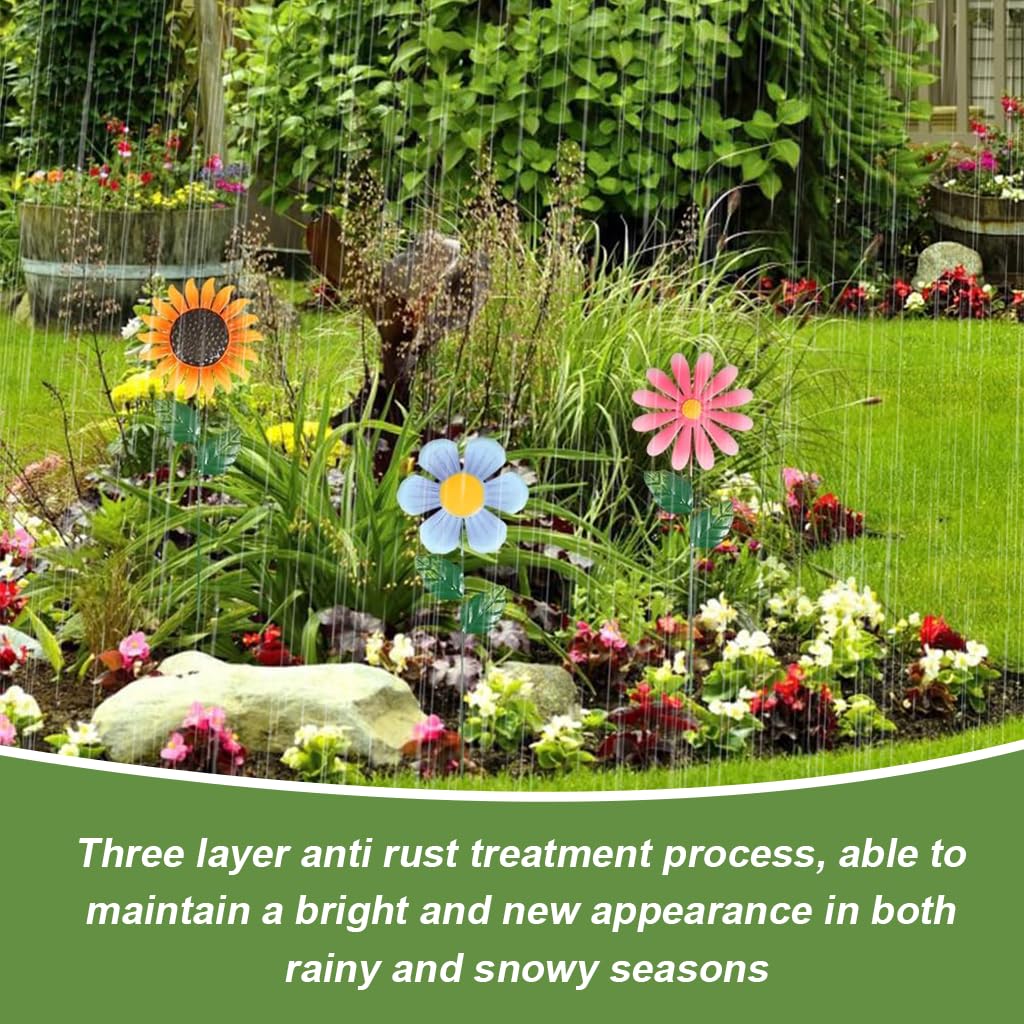HASTHIP Flower Garden Stakes for Outdoor Decor featuring 18.9 in Metal Daisy Sunflower Set