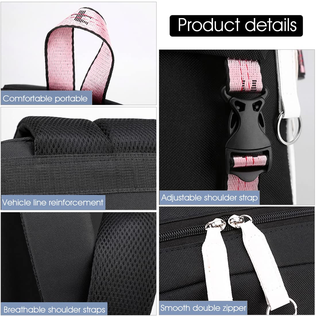 PALAY BTS Backpack for School and Travel with USB Charging Port 32×15×45cm Black for Kids