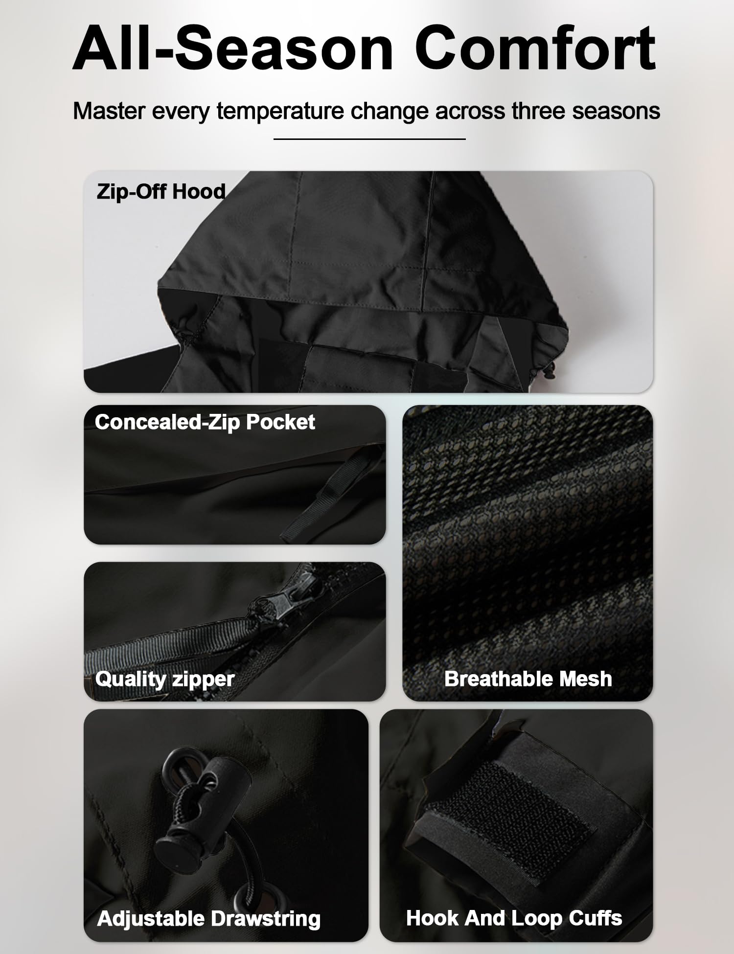 Venzina Men's Windproof Hiking Jacket for Trekking and Daily Use with Mesh Liner | Black XL