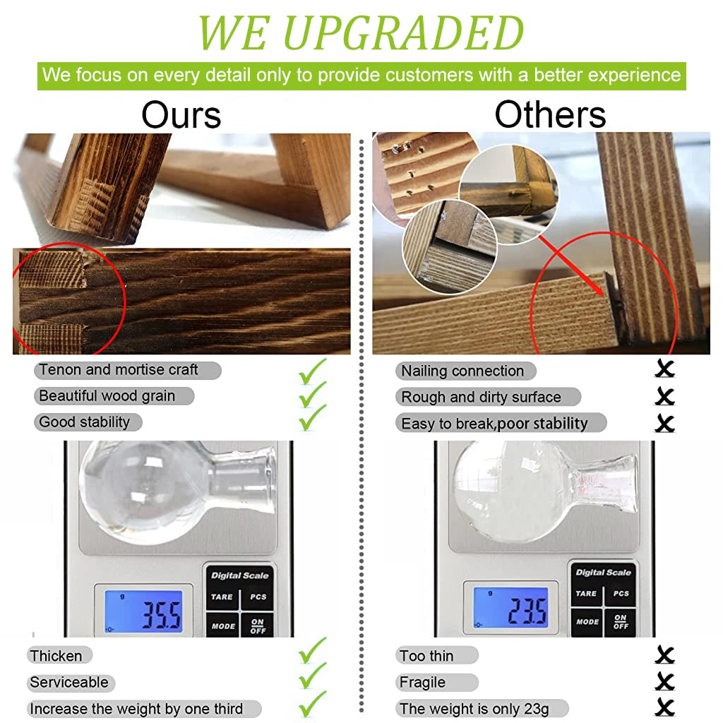 HASTHIP Heart Shaped Hydroponic Glass Vase 2 Pack with Wooden Stand for Home Decor | Gift for Plant Lovers