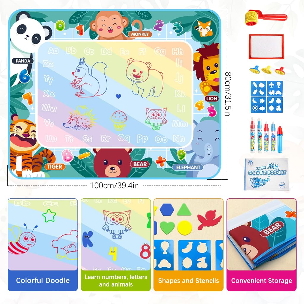 PATPAT Magic Water Doodle Mat for Kids with Accessories and Cartoon Design 100x80cm | Reusable Mess Free Drawing Toy