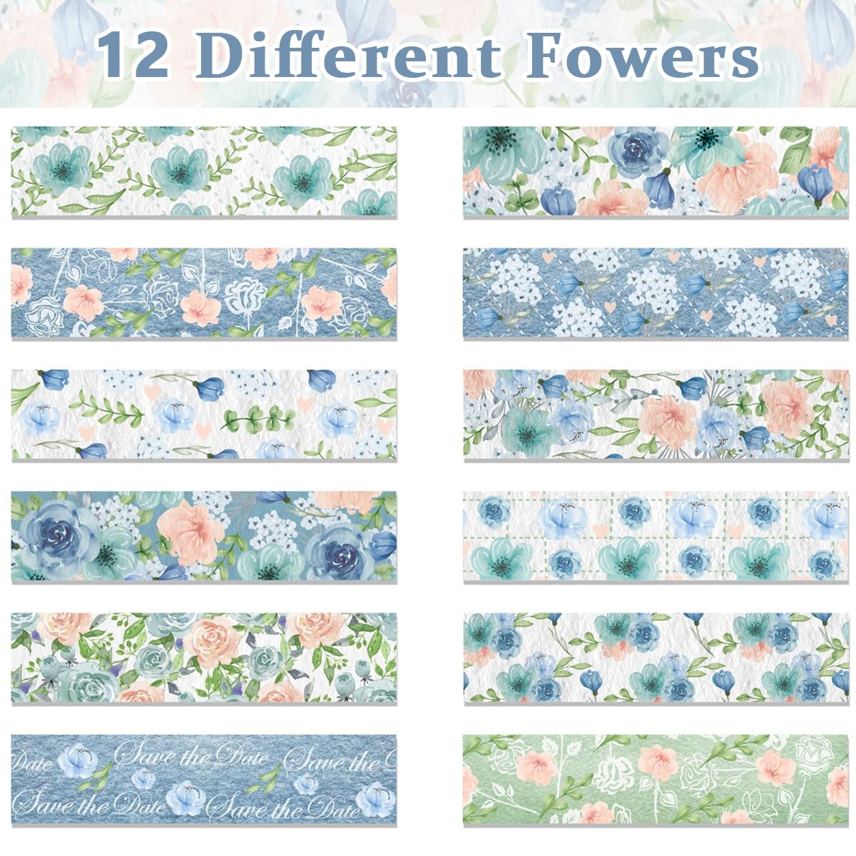 HASTHIP Washi Tape for Scrapbooking and DIY Crafts featuring 12 Rolls 0.59 in x 16.4 ft Floral Prints