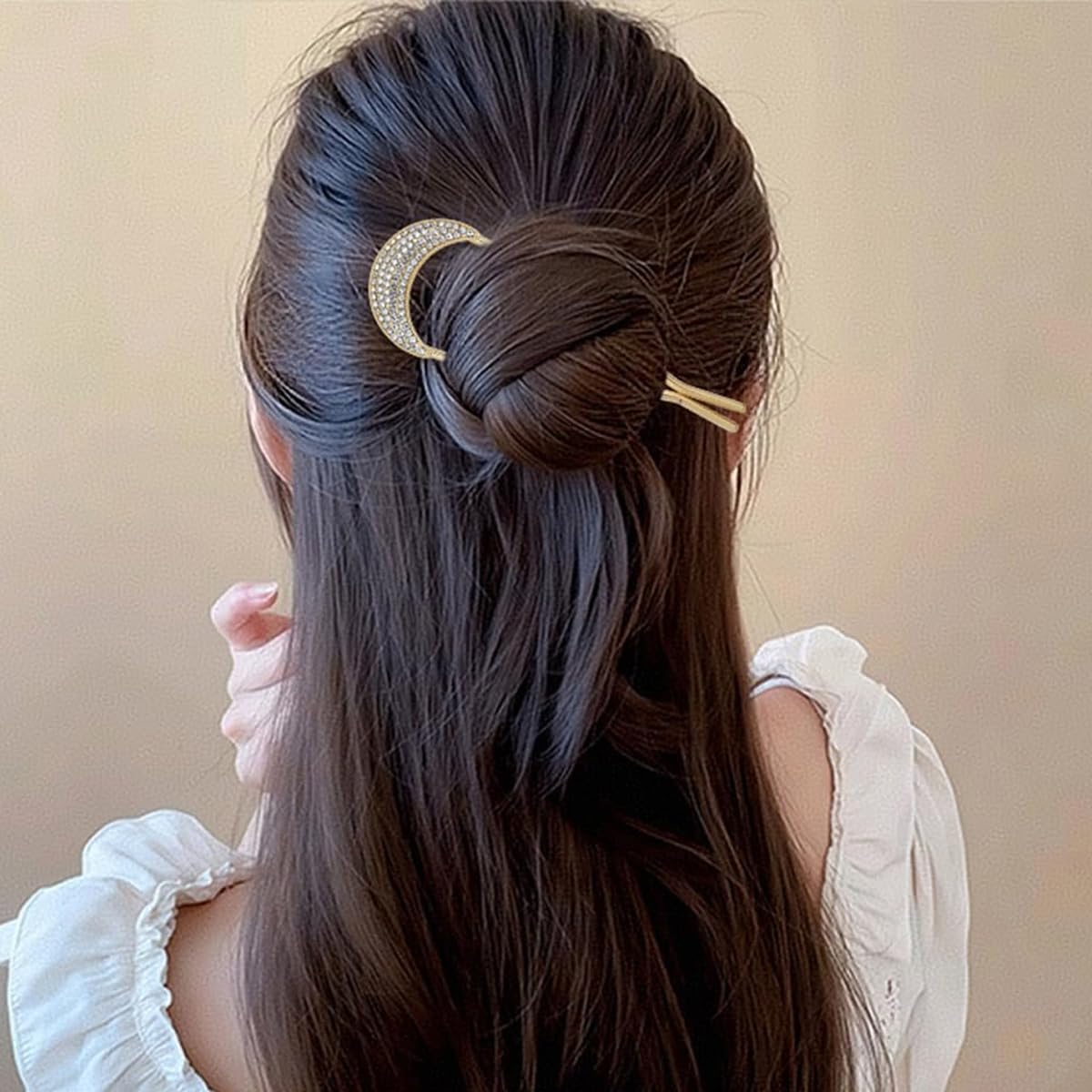 MAYCREATE Hair Bun Maker U Pins Set of 3 with Rhinestone Tassels for Women | Elegant Metal Hair Accessories Gift