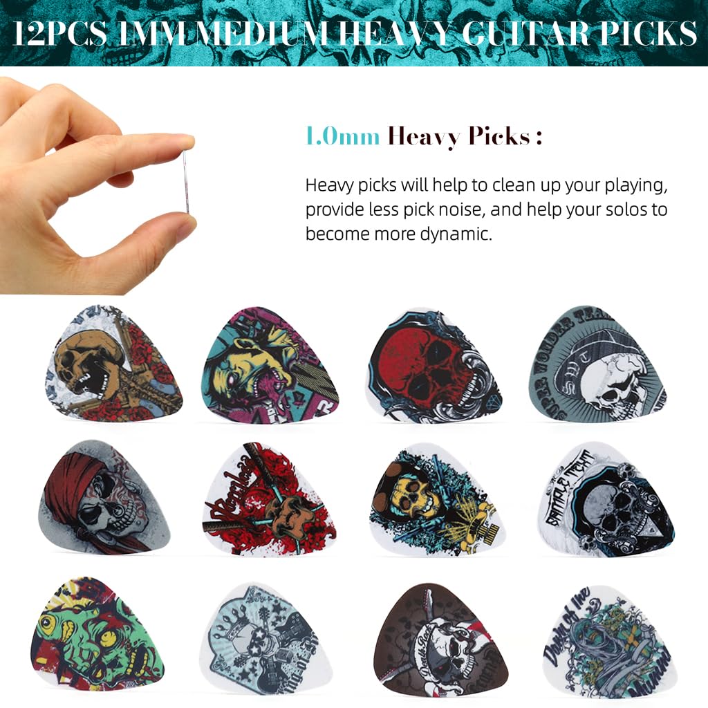 ZIBUYU Guitar Picks 24PCS 1mm Medium Heavy for Electric and Acoustic Guitar | Smooth Ergonomic Grip
