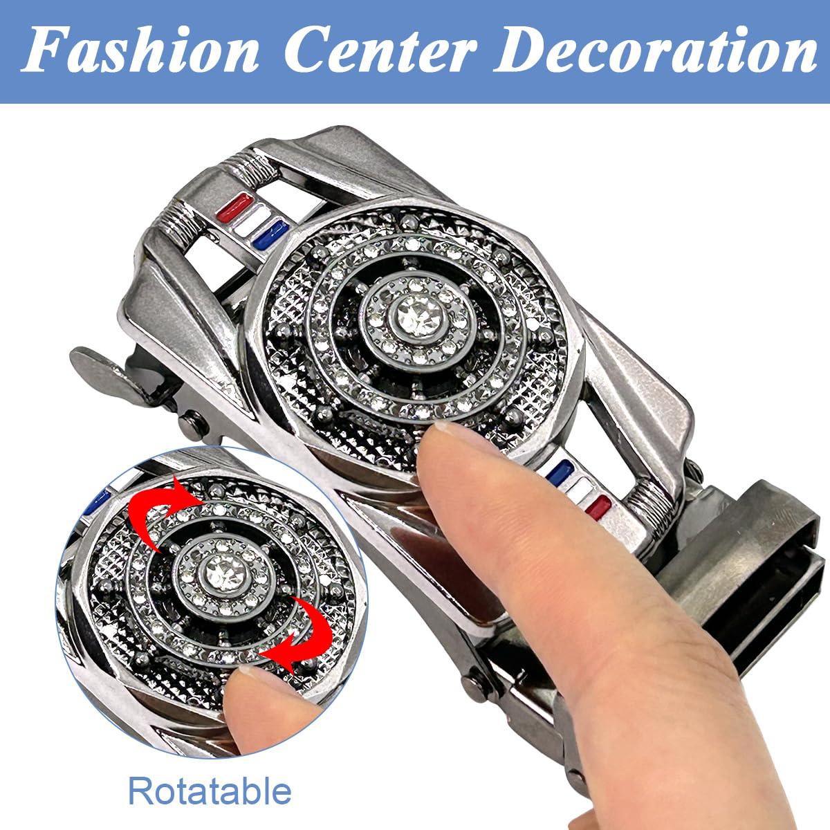 GUSTAVE Ratchet Belt Buckle for Men featuring 40mm Auto Lock Design and Alloy Build | Rhinestone Inlay
