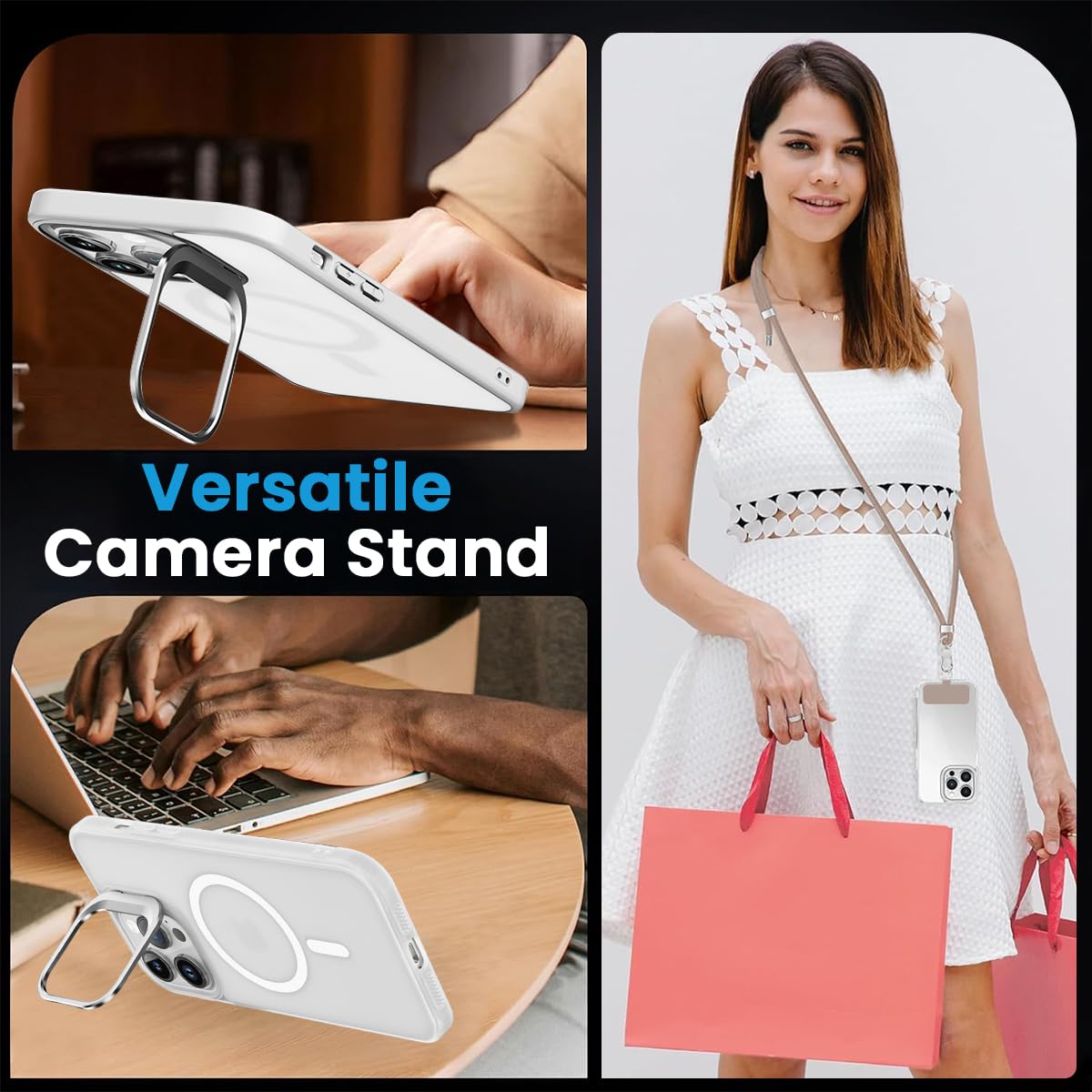 ZORBES Back Case Cover for iPhone 16 Pro with Magnetic Lock and Foldable Camera Stand | Matte PC and TPU Shockproof Design