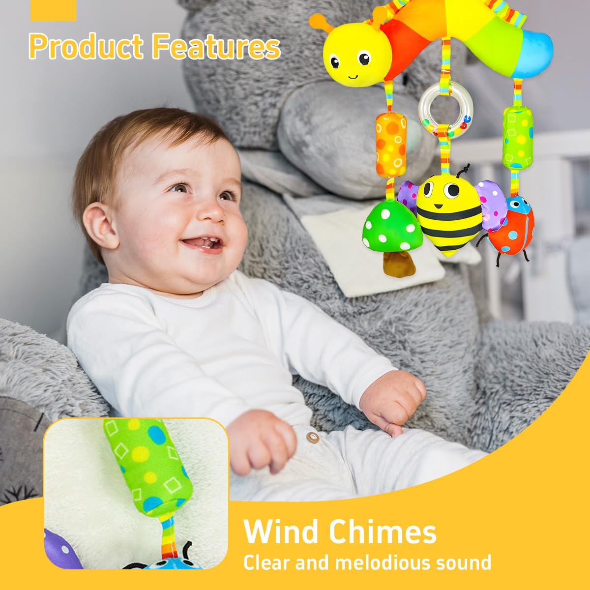 SNOWIE SOFT Baby Toys for 6 to 12 Months with Squeaky Device and Soft Plush Fabric | Hanging Sensory Crib and Stroller Toy