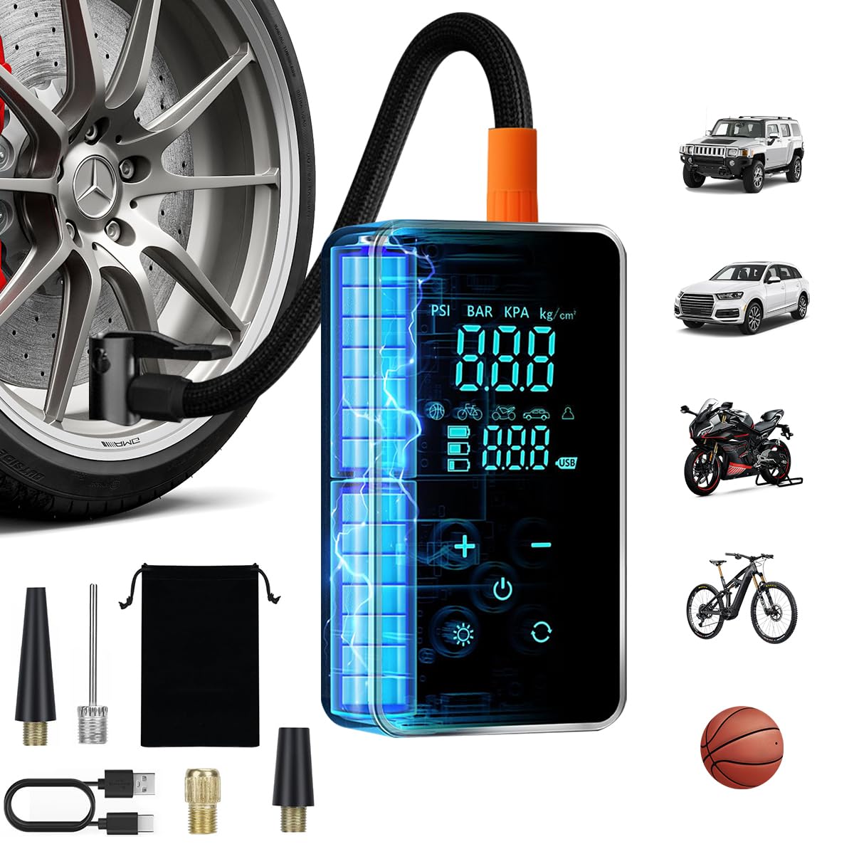 STHIRA Portable Cordless Tire Inflator for Car featuring 150 PSI 36L/min Speed & Touch Screen