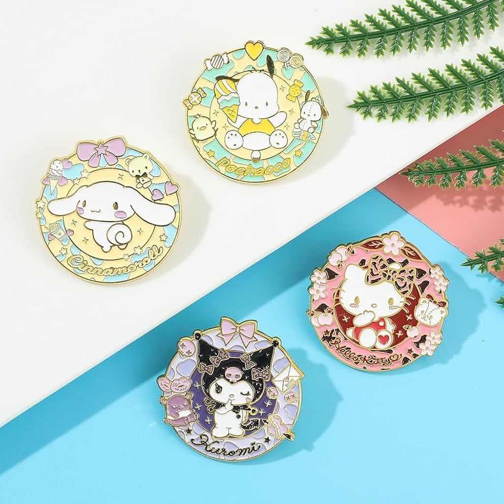 SANNIDHI® 4Pcs Kawaii Brooches Badges DIY Bag Charms Cartoon Kuromi Cinnamoroll Kitty Pochacco Sanrio Cartoon Badges Backpack Pin Brooch Charms Birthday Gift for Girls