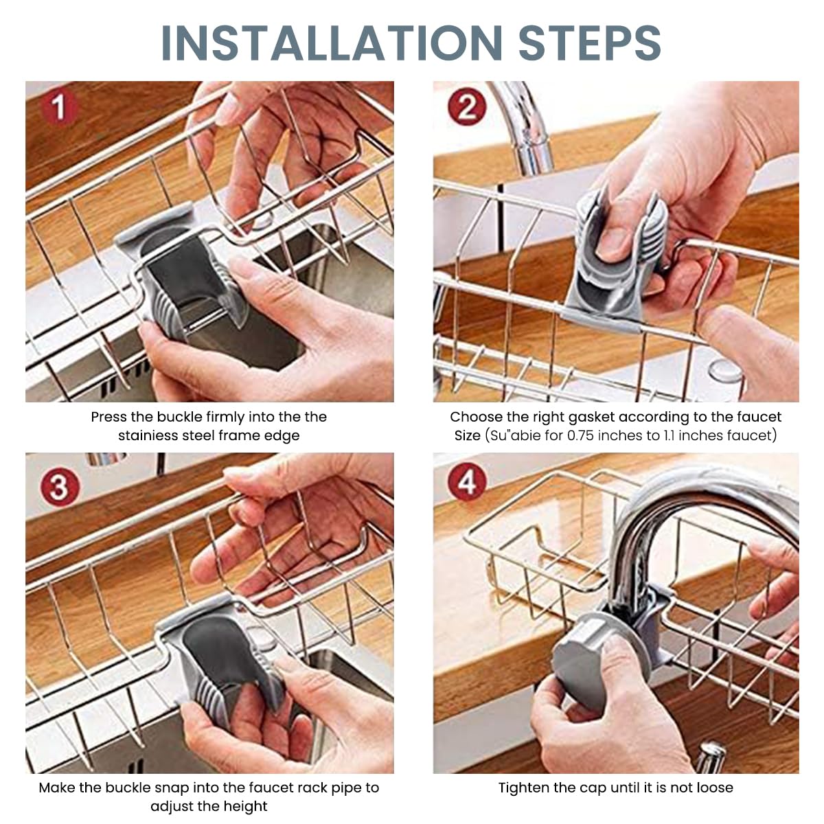 Supvox Kitchen Sink Caddy Organizer for Faucet Storage with Detachable Rack 15x17cm Stainless Steel | Space-Saving Drain Basket