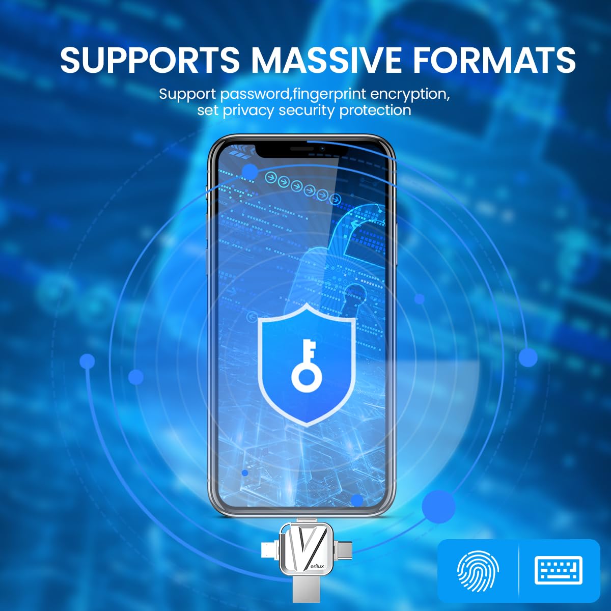 Verilux Pendrive 256GB for iPhone & Android with 4 in 1 USB3.0 Type C Design | Metal Body