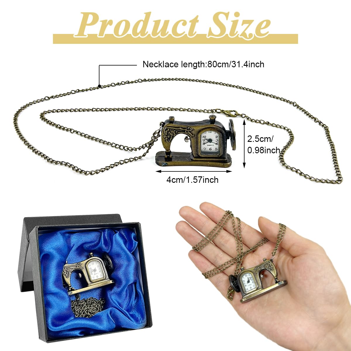 SANNIDHI Elegant Retro Pocket Watch Sewing Machine Design - Premium Alloy, Quartz Movement, Portable With Chain - Gift for Birthdays & Special Occasions for Men & Women
