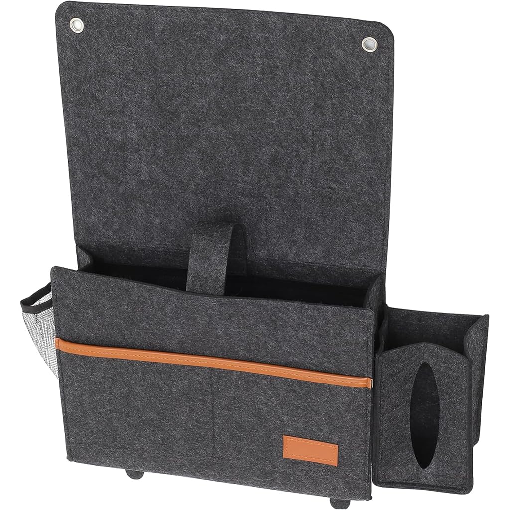 HASTHIP Bedside Organizer for Sofa and Bed with Flip Board and Eyelets | Felt Storage Caddy