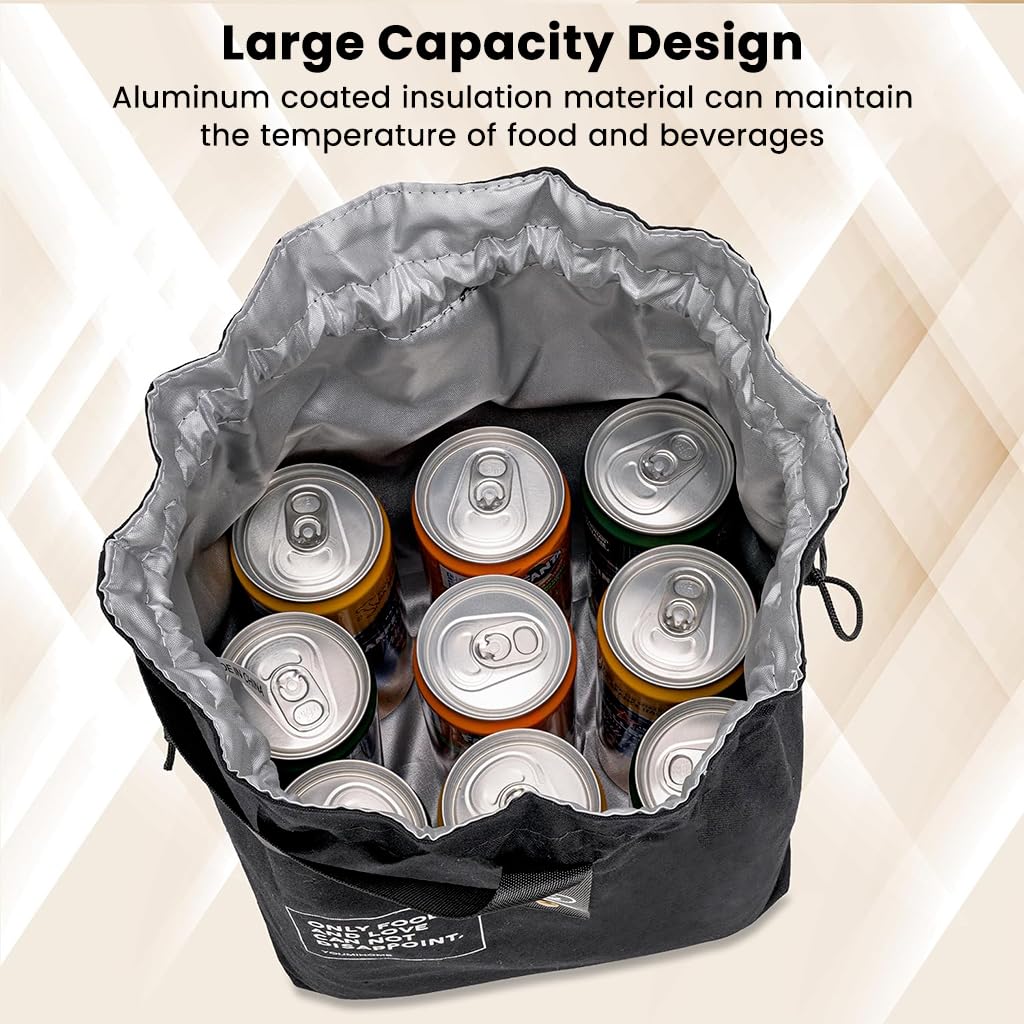 HASTHIP Reusable Lunch Bag for Work and Picnic with Drawstring Closure and Insulated Canvas 21x15x30cm