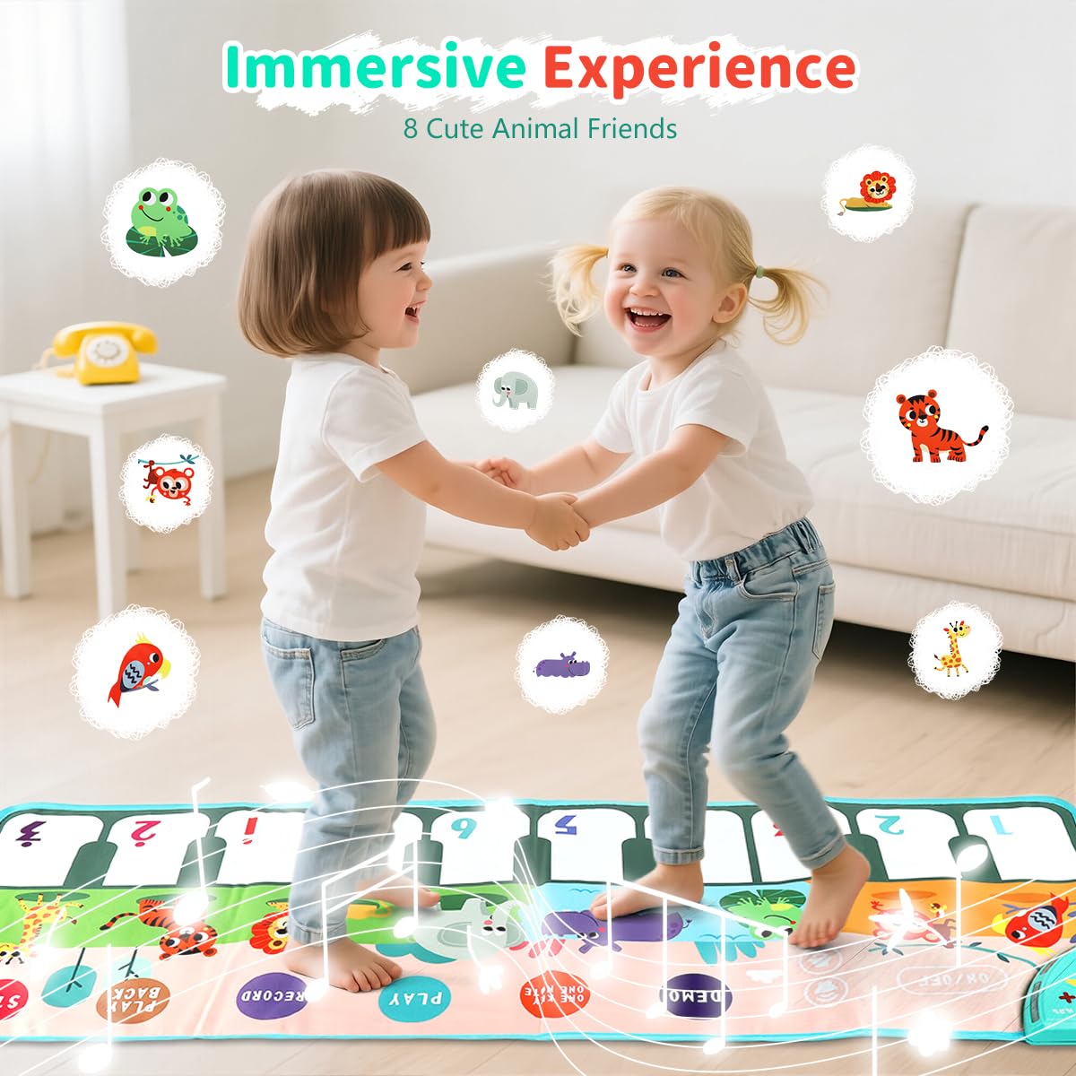 PATPAT Piano Keyboard Musical Mat for Kids 43.3x14.2in with 10 Sounds | Educational Toy