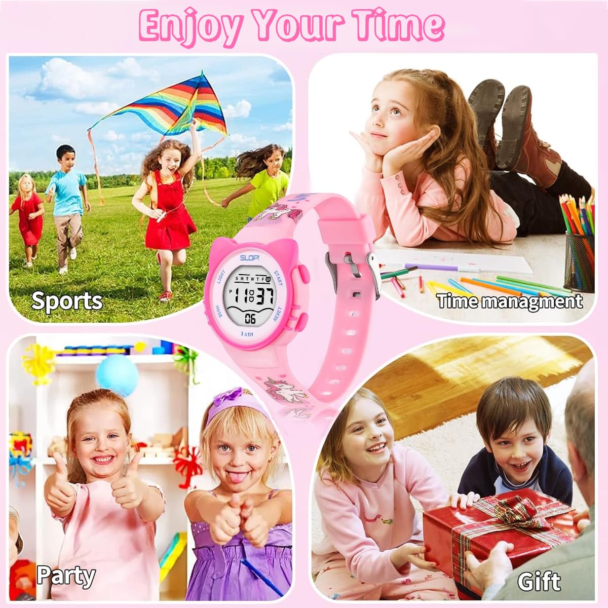 ZIBUYU Unicorn Kids Wrist Watch for Girls with Glow in the Dark LCD Display and Silicone Band