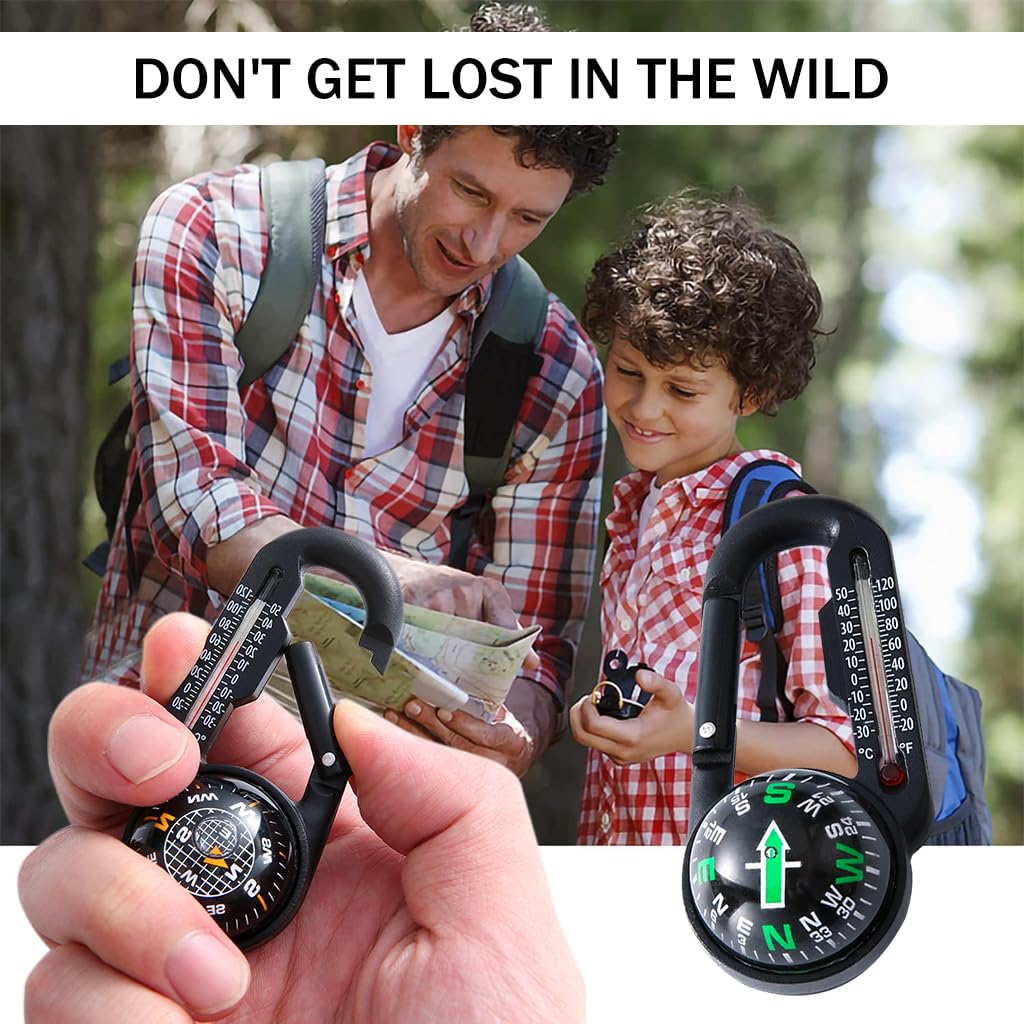 Proberos 3 in 1 Multi Tool Carabiner for Hiking and Camping with Compass and Thermometer | Impact Resistant and Quick Release Design