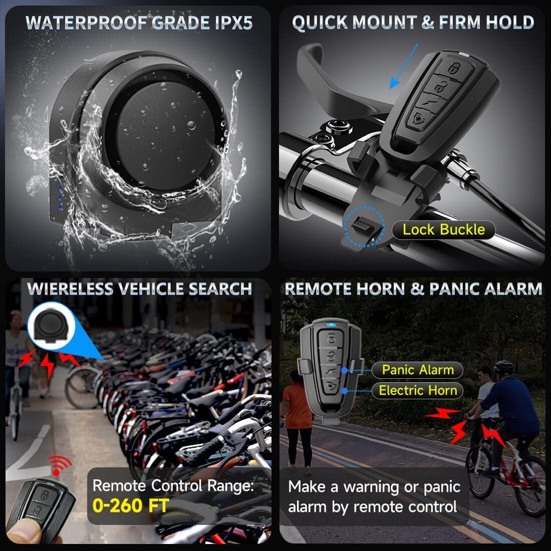 STHIRA Siren Security System for Motorcycle and Bike with 115dB Alarm featuring USB C Rechargeable Battery