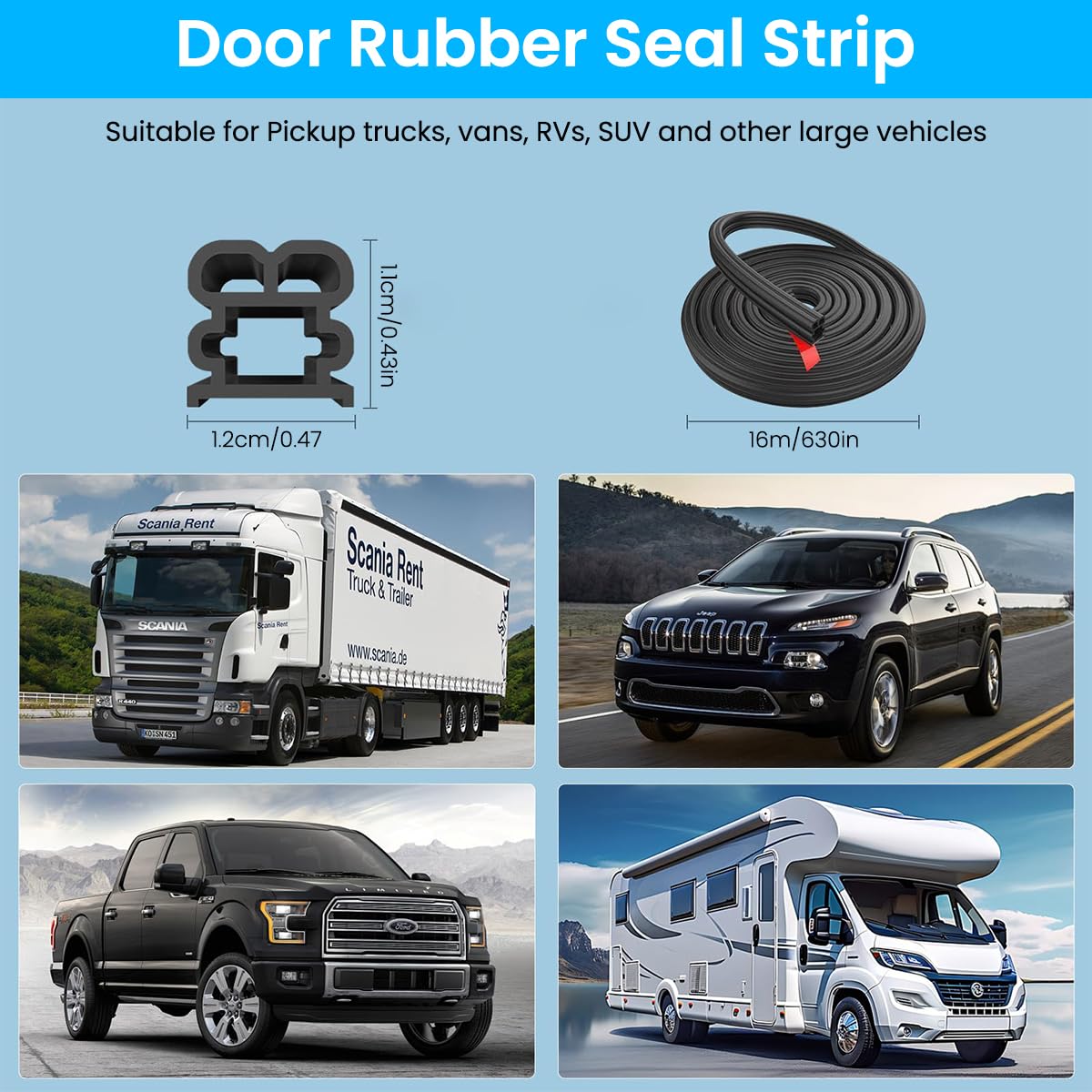STHIRA Car Door Seal Strip 52.5Ft for SUV Van Pickup with Dual Layer Cushioning Rubber | Soundproof Weather Stripping Trim