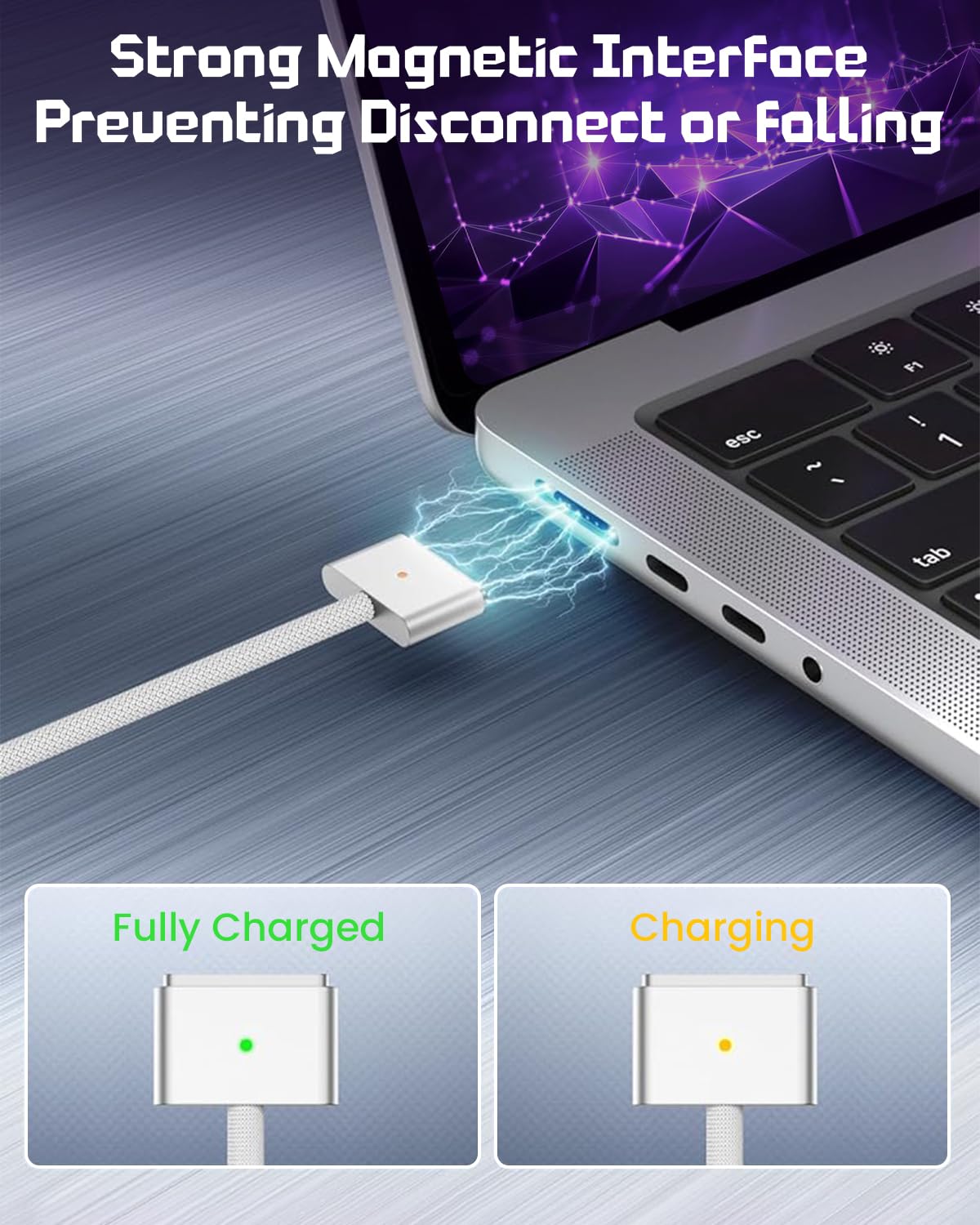 Verilux USB C to MagSafe 3 Cable for MacBook | 140W Fast Charging 6ft Nylon Braided