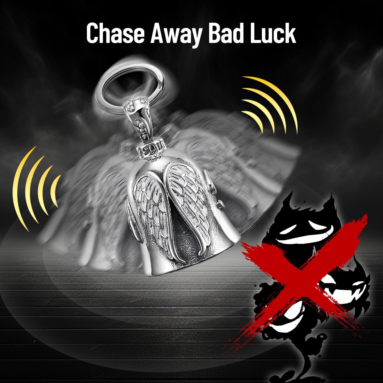 STHIRA Guardian Angel Motorcycle Bell for Good Luck and Protection 2 pcs Pewter Keyring | Lead‑Free Pendant Gift for Men and Women