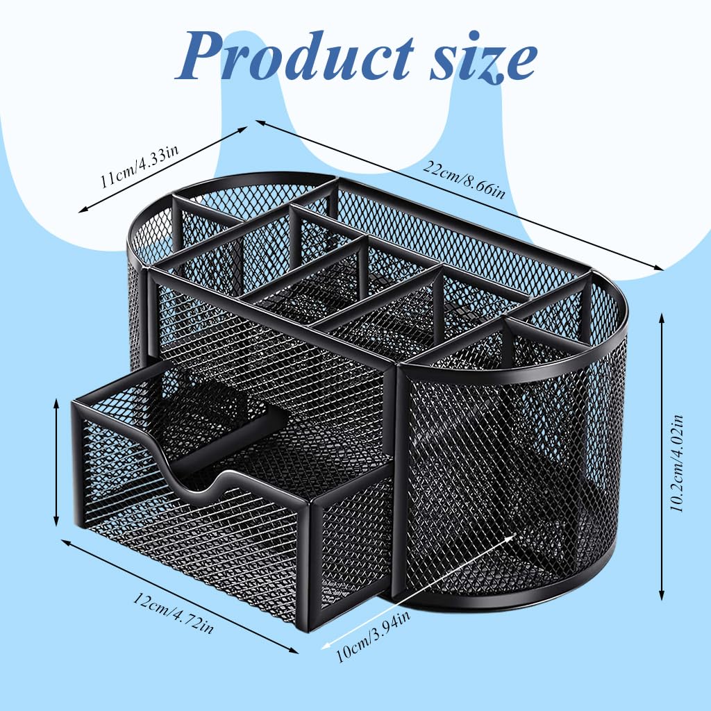 Zibuyu Metal Mesh Desk Organizer for Office and Home with Drawer and 8 Compartments | Black 22×11×10.5 cm