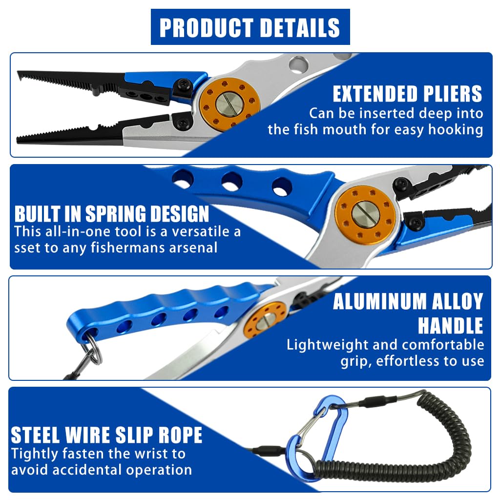Proberos Fishing Pliers for Lure Fishing with Safety Lock and Ergonomic Handle | Aluminum Alloy Tool