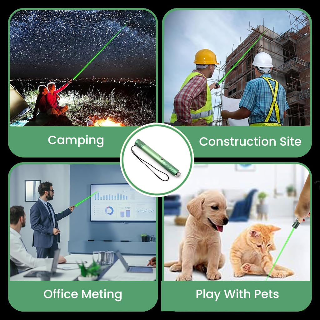 Climberty USB Rechargeable Green Laser Pointer for Teaching with 1000m Beam and Rotating Star Cap