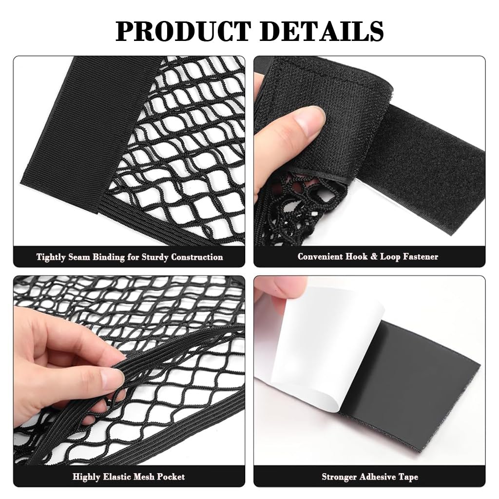 HASTHIP Self Adhesive Storage Nets for Car and Home featuring 25x40cm Stretchy Nylon Mesh | 2 Pack