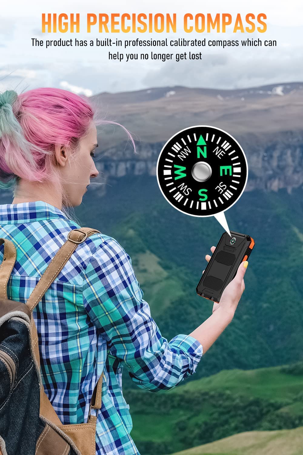 ELEPHANTBOAT Solar Power Bank for Camping with 10000mAh Battery and Dual USB Ports | Flashlight and Compass