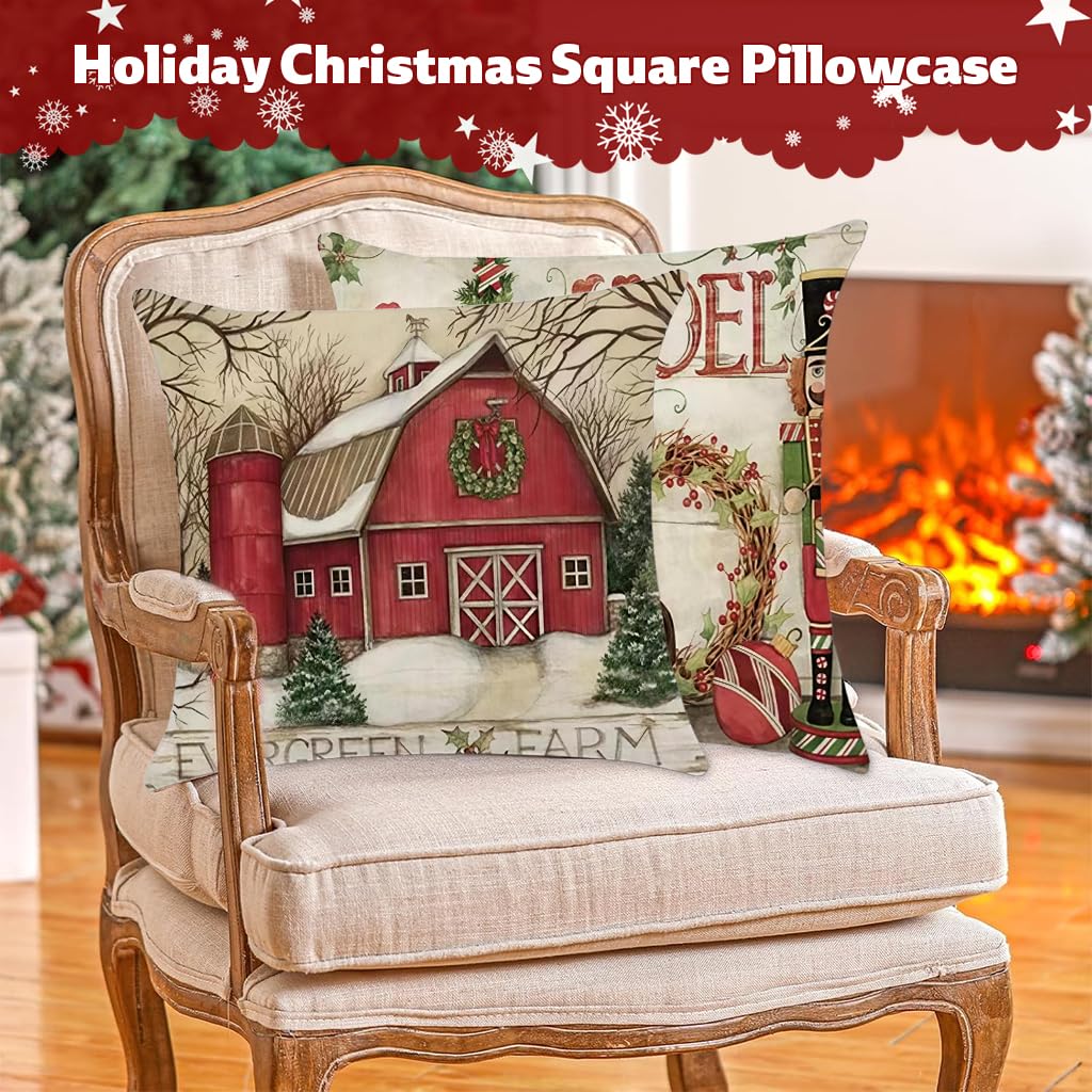 HASTHIP Christmas Pillow Covers for Couch and Bedroom with Hidden Zipper 17.7x17.7 in | Cotton Linen Set of 4